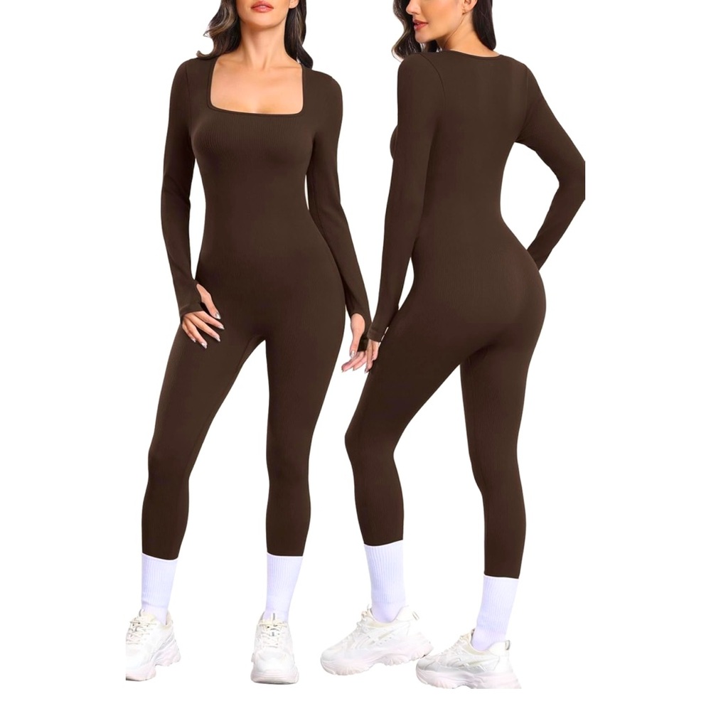 Chic Brown Bodycon Jumpsuit with Square Neckline